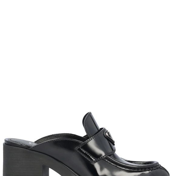 NIB Prada Chocolate Brushed Leather Heeled Loafer Mules EU 37.5 US 7.5 - Picture 3 of 11